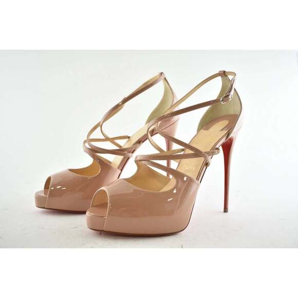 Christian Louboutin Holly Alta 120 Nude Patent Cross Strap Sandal Heel Pump 42 - Picture 10 of 12